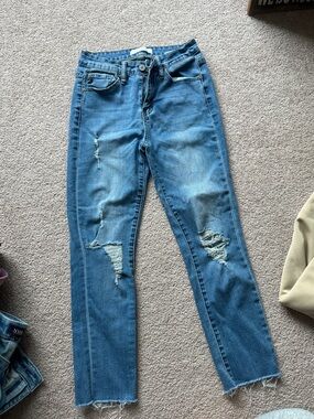 KanCan Blue Distressed Straight Leg Jeans